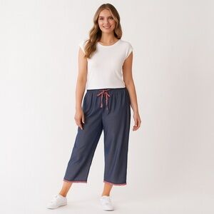 Tommy Hilfiger Blue Chambray Crop Pants w/ Red Gingham Trim Size S